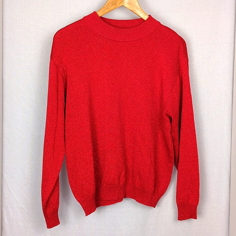BAXTER & WELLS Women's Red Sparkle Mock Neck Sweater